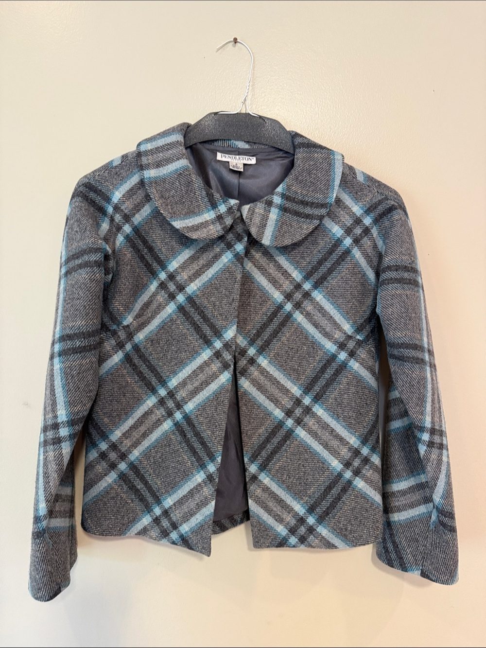 Pendleton Gray Plaid Jacket with Light Blue Stripes